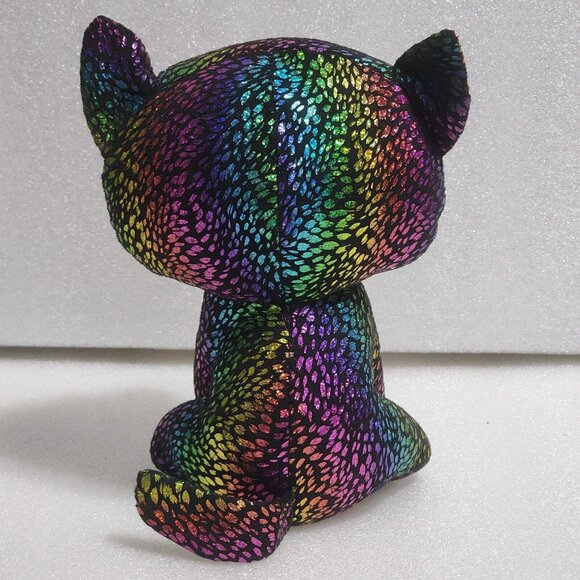 Ty Beanie Boos Buddies SPELLBOUND Rainbow Shiny Cat Halloween Plush TySilk 9" - Picture 3 of 5